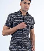 Blue printed cotton mens-casual-shirts