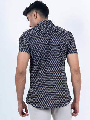 Blue printed cotton mens-casual-shirts 4