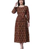 Beige printed cotton party-wear-kurtis