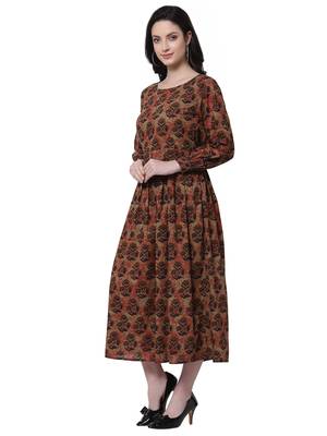 Beige printed cotton party-wear-kurtis 2