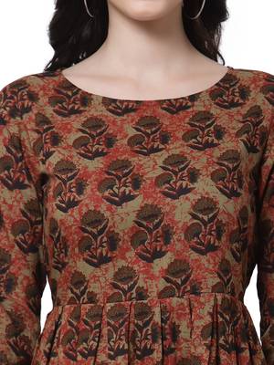 Beige printed cotton party-wear-kurtis 3