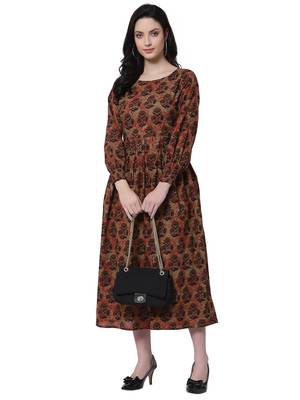 Beige printed cotton party-wear-kurtis 4