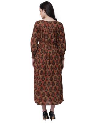 Beige printed cotton party-wear-kurtis 5