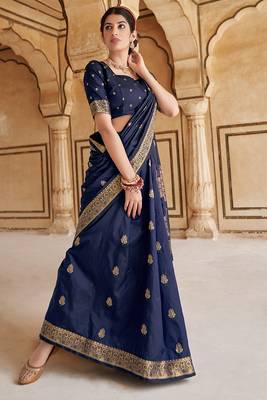 Banarasi Silk Navy Blue Weaving Designer Traditional Saree 1