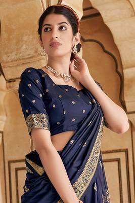 Banarasi Silk Navy Blue Weaving Designer Traditional Saree 2