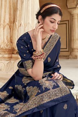 Banarasi Silk Navy Blue Weaving Designer Traditional Saree 3