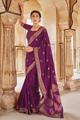 Banarasi Silk Wine Weaving Designer Traditional Saree 1