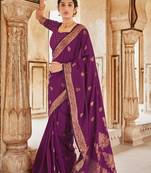 Banarasi Silk Wine Weaving Designer Traditional Saree