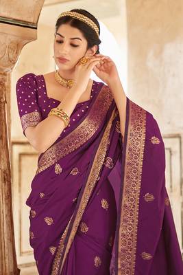 Banarasi Silk Wine Weaving Designer Traditional Saree 2
