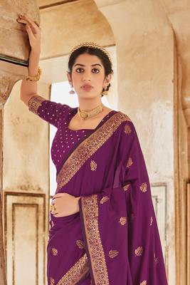 Banarasi Silk Wine Weaving Designer Traditional Saree 3