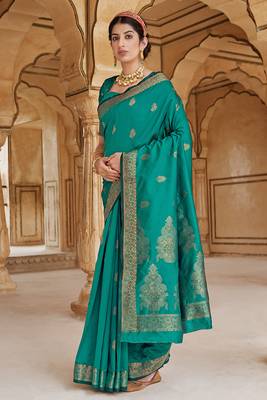 Banarasi Silk Teal Weaving Designer Traditional Saree 1