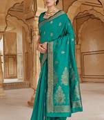 Banarasi Silk Teal Weaving Designer Traditional Saree