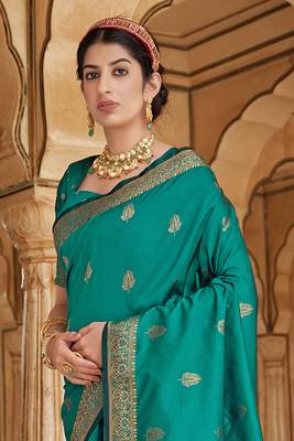 Banarasi Silk Teal Weaving Designer Traditional Saree 2