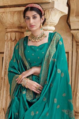 Banarasi Silk Teal Weaving Designer Traditional Saree 3