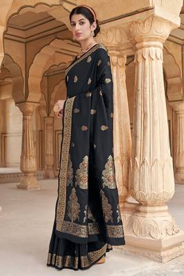 Banarasi Silk Black Weaving Designer Traditional Saree 1