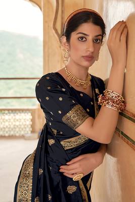 Banarasi Silk Black Weaving Designer Traditional Saree 3