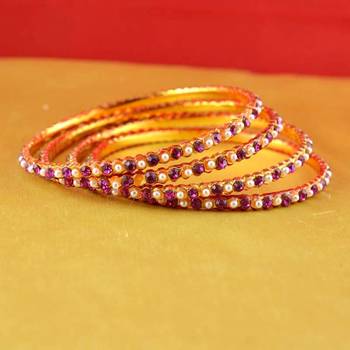 Gold Moti Stone Cz Polki Kundun Meenakari Pearl Bangle Kara 1