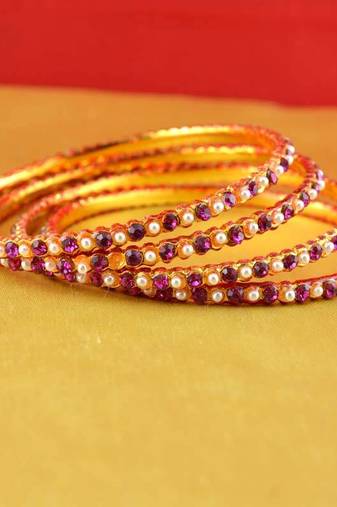 Gold Moti Stone Cz Polki Kundun Meenakari Pearl Bangle Kara