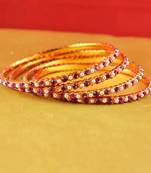 Gold Moti Stone Cz Polki Kundun Meenakari Pearl Bangle Kara