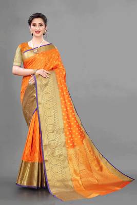 Vatudi Fashion Woven Banarasi Silk Blend Yellow Color Saree For Women 1
