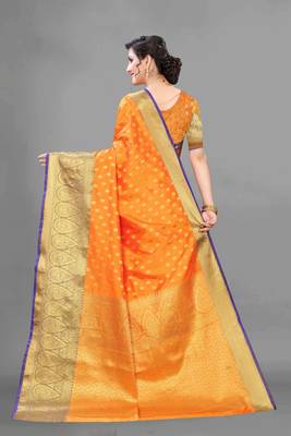 Vatudi Fashion Woven Banarasi Silk Blend Yellow Color Saree For Women 2