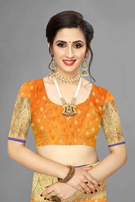 Vatudi Fashion Woven Banarasi Silk Blend Yellow Color Saree For Women 3