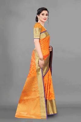 Vatudi Fashion Woven Banarasi Silk Blend Yellow Color Saree For Women 4
