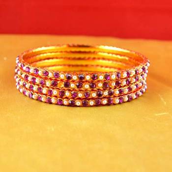 Gold Moti Stone Cz Polki Kundun Meenakari Pearl Bangle Kara 2