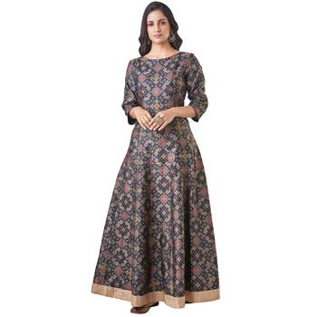 Kyyarii Red & Black printed handloom Pure silk Long Dress 1