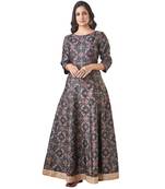 Kyyarii Red & Black printed handloom Pure silk Long Dress