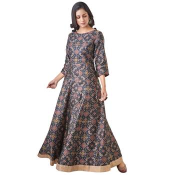 Kyyarii Red & Black printed handloom Pure silk Long Dress 2