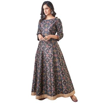 Kyyarii Red & Black printed handloom Pure silk Long Dress 3