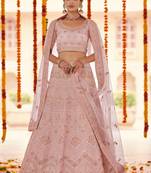 Peach gota, zarkan and thread embroidered organza Semi Stitched wedding Lehenga