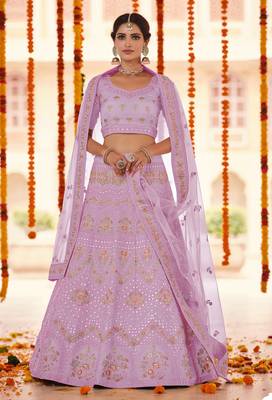 Pink gota, zarkan and thread embroidered organza Semi Stitched wedding Lehenga 1