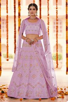 Pink gota, zarkan and thread embroidered organza semi stitched wedding lehenga
