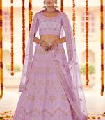 Pink gota, zarkan and thread embroidered organza Semi Stitched wedding Lehenga
