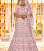Pink Colored Sequins Zarkan And Thread Embroidered Crepe Silk Lehenga Choli For Bride