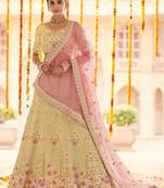 Yellow Zari, zarkan, gota and thread embroidered Georgette Semi Stitched wedding Lehenga