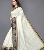 White woven silk blend saree with blouse