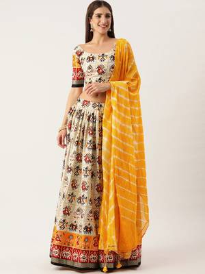Multi Color Pure Cotton With Printed Semi Stitched Lehenga & Unstitched Blouse With Dupatta 1