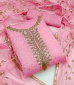 Pink Chanderi Sequin Embroidered Dress Material