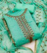 Sea Green Chanderi Sequin Embroidered Dress Material