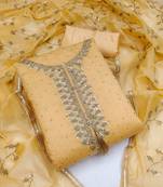 Light Yellow Chanderi Sequin Embroidered Dress Material