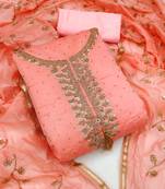 Peach Chanderi Sequin Embroidered Dress Material