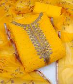 Yellow Chanderi Sequin Embroidered Dress Material