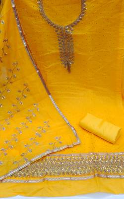 Yellow Chanderi Sequin Embroidered Dress Material 2