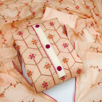 Peach Chanderi Sequin Embroidered Dress Material 1