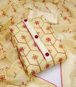 Light Yellow Chanderi Sequin Embroidered Dress Material