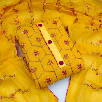 Yellow Chanderi Sequin Embroidered Dress Material 1