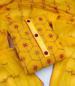 Yellow Chanderi Sequin Embroidered Dress Material